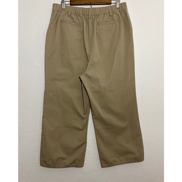 VTG Lands' End Sz 14 Brown Khaki Wide Leg Capri Side Button Elastic Waist Casual - Picture 4 of 7